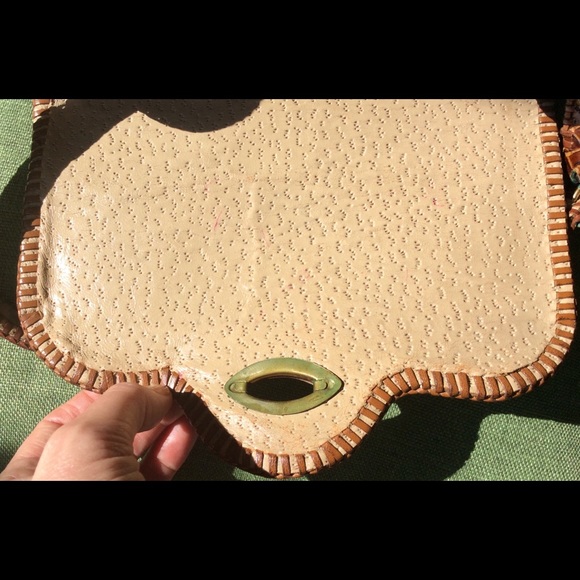 Vintage Brown Leather Embossed Weave Pattern Purse - Picture 6 of 7